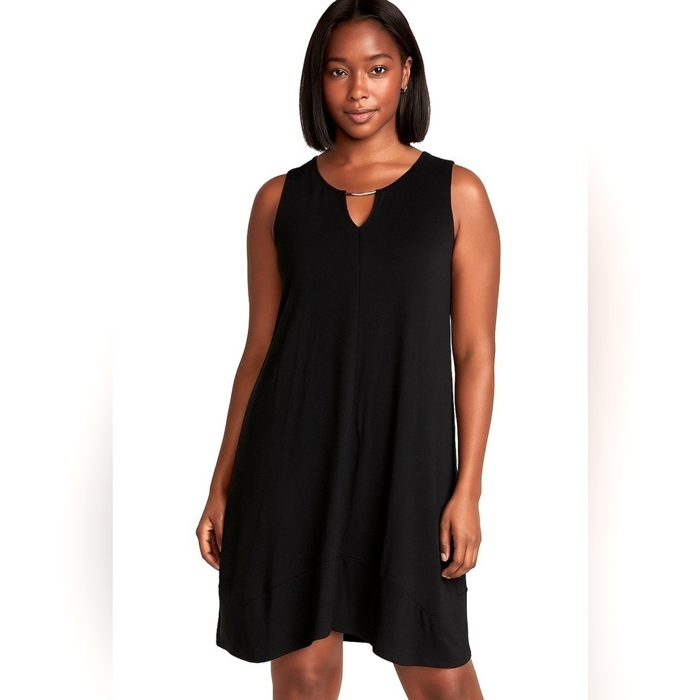 SOMA soft jersey black handkerchief hem pockets shift dress comfy minimalist L